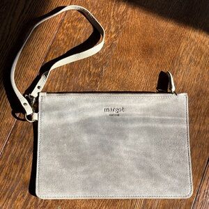 Margot New York Ivory Suede Top Zip Wristlet Wallet Pouch